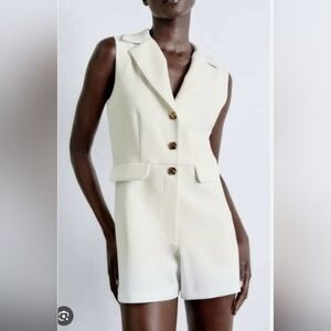 Zara~ White Sleeveless Blazer Romper